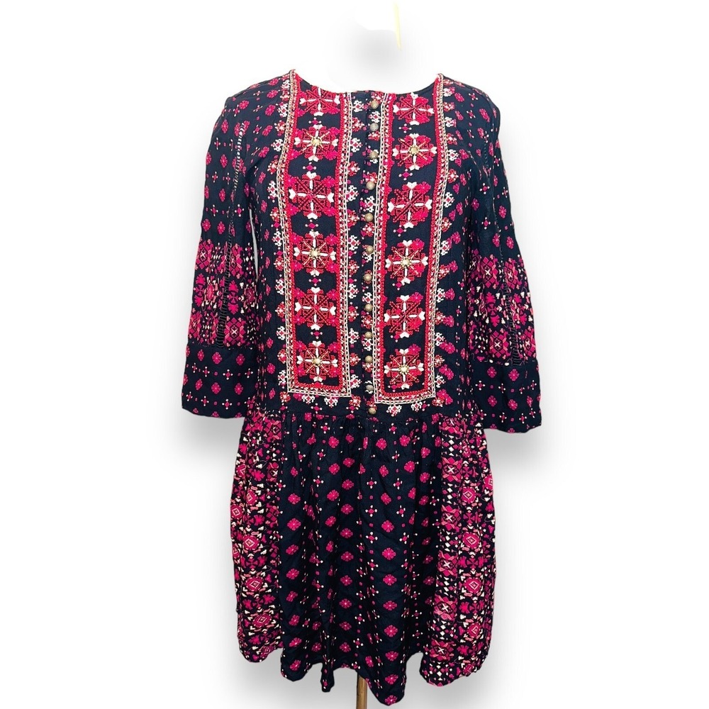 FP3 Anthropologie Vanessa Virginia Kaleidoscope Embroidered Silver Dress Small